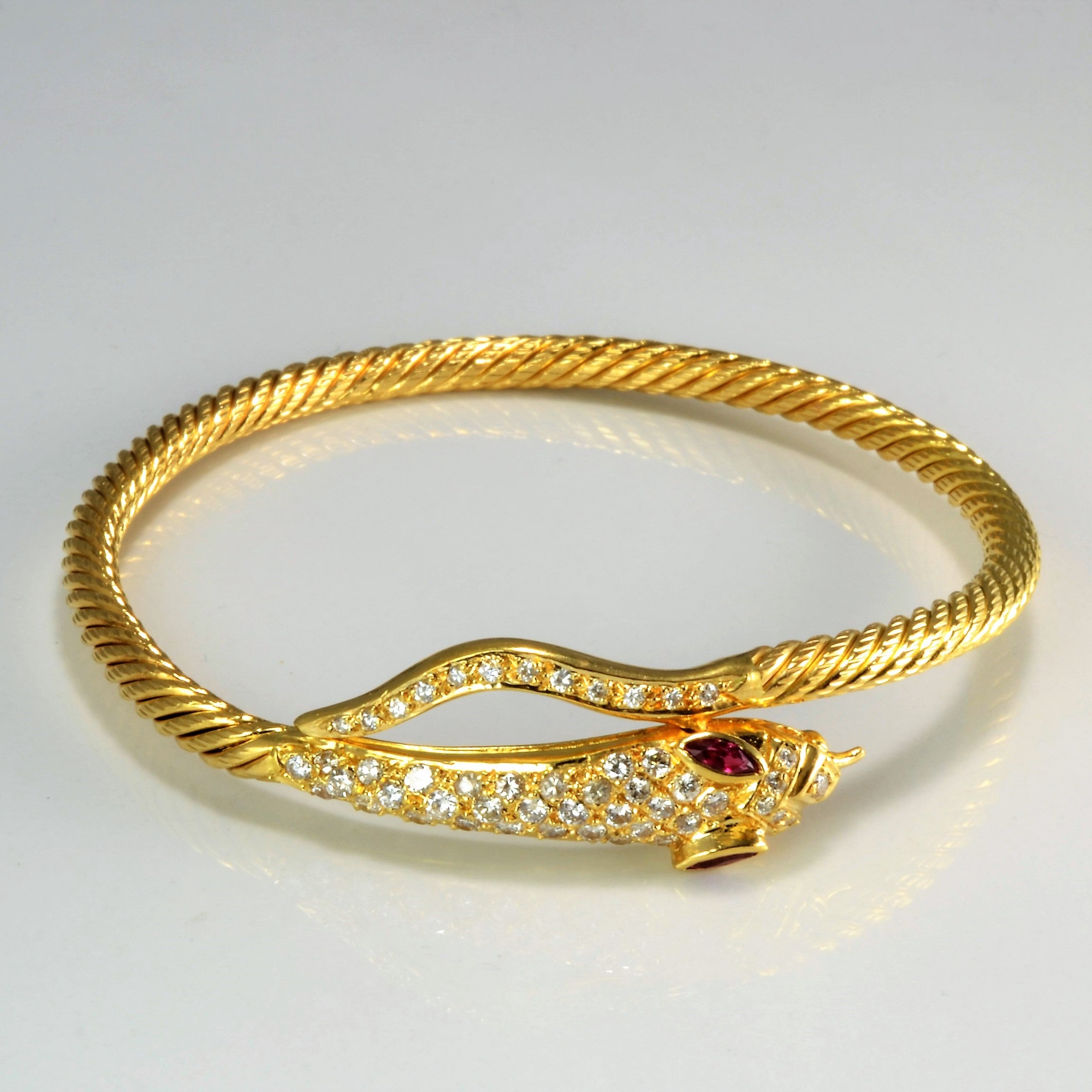 Diamond & Ruby Snake Bangle | 1.00 ctw, 8''|