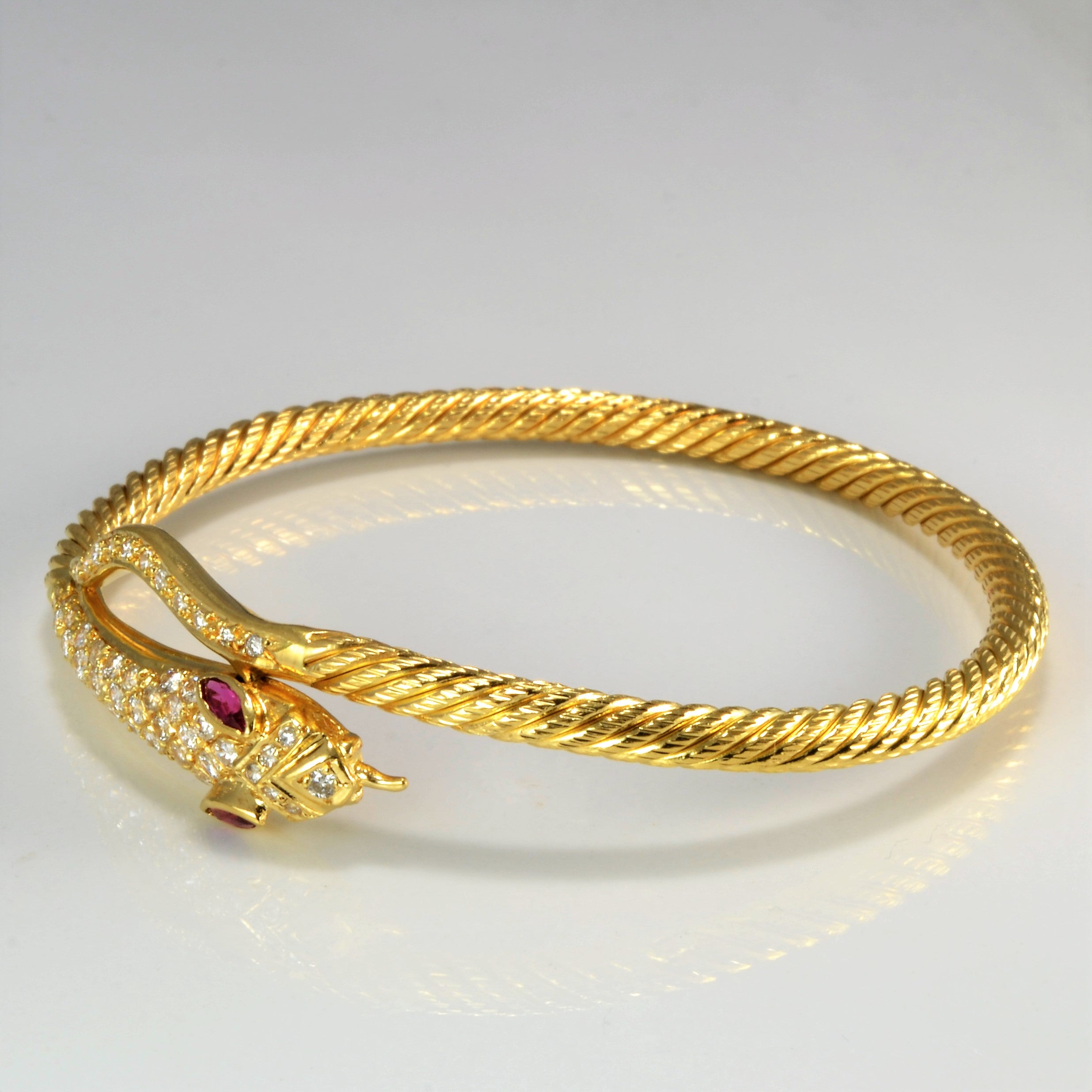 Diamond & Ruby Snake Bangle | 1.00 ctw, 8''|