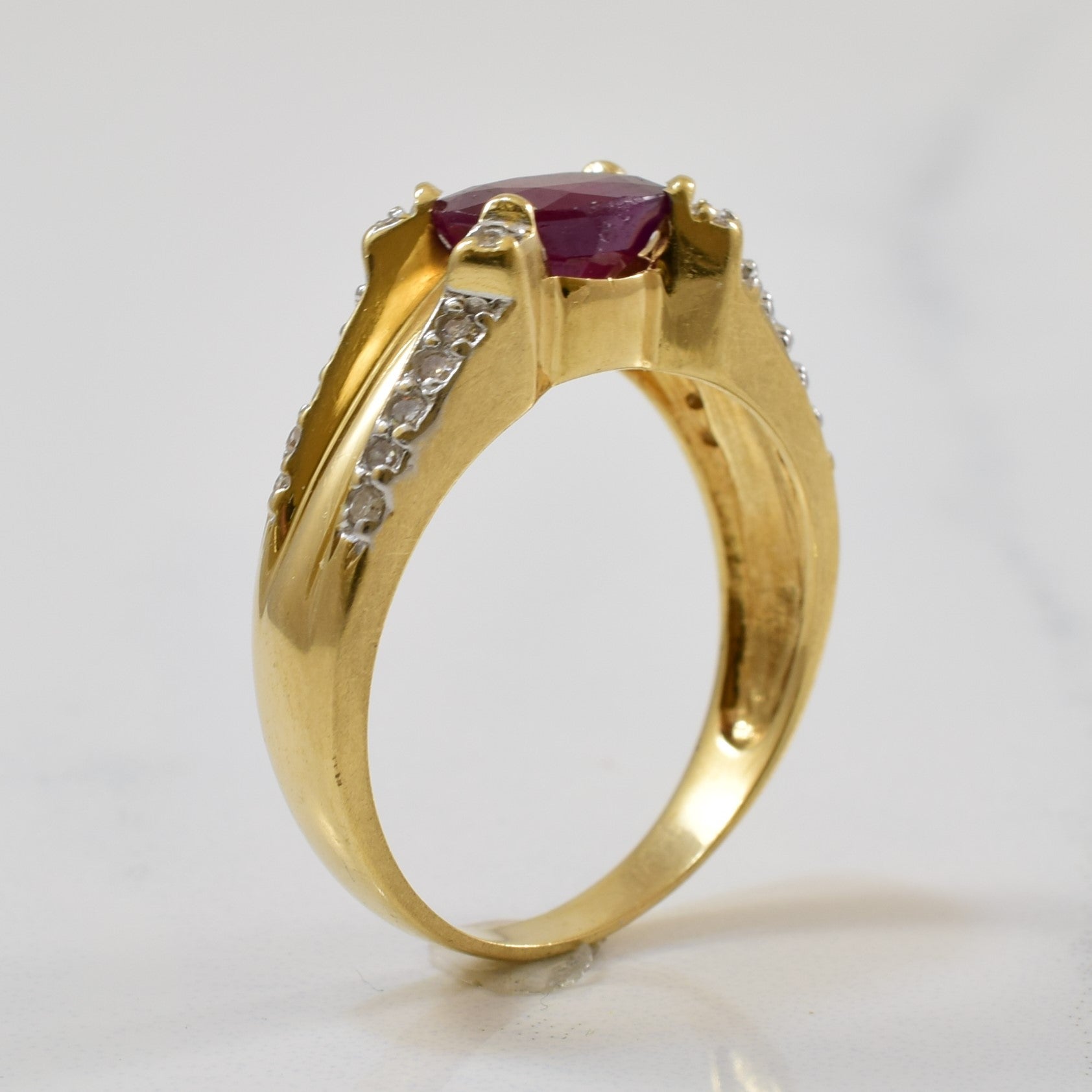 East West Oval Ruby & Diamond Ring | 1.68ct, 0.14ctw | SZ 8 |