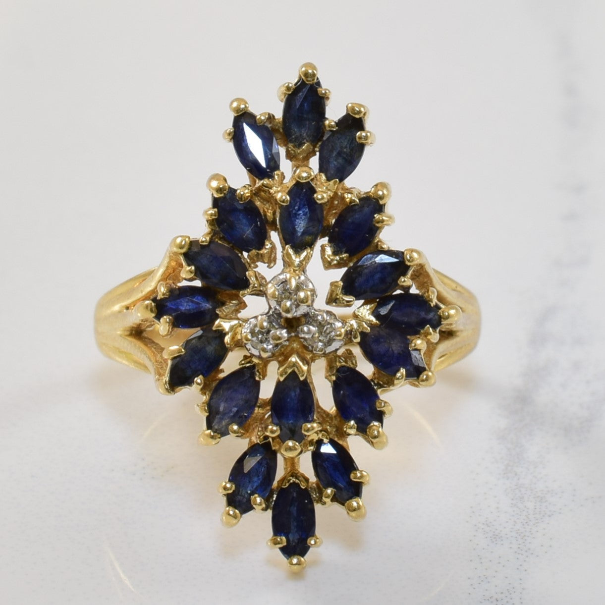 Marquise Sapphire Burst & Diamond Ring | 1.08ctw, 0.03ctw | SZ 5.75 |