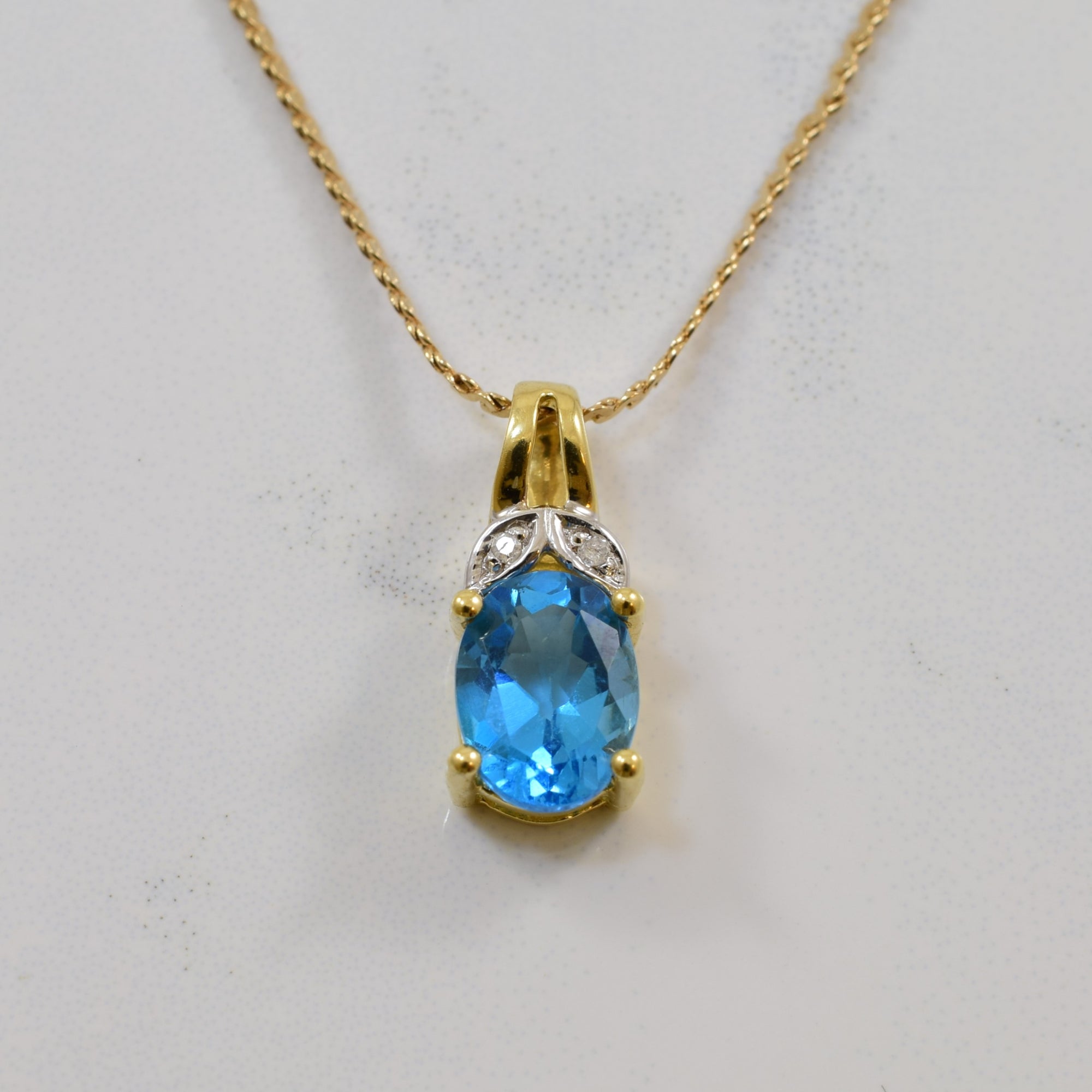 Blue Topaz & Diamond Necklace | 1.33ct, 0.01ctw | 22