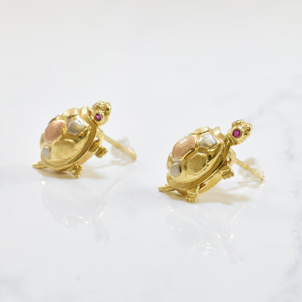 Turtle Stud Earrings With Ruby Eyes | 0.04ctw |