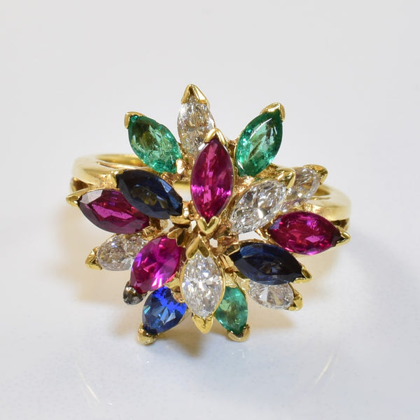 Marquise Cut Diamond and Gemstone Cocktail Ring | 0.60ctw, 1.02ctw | SZ 6 |