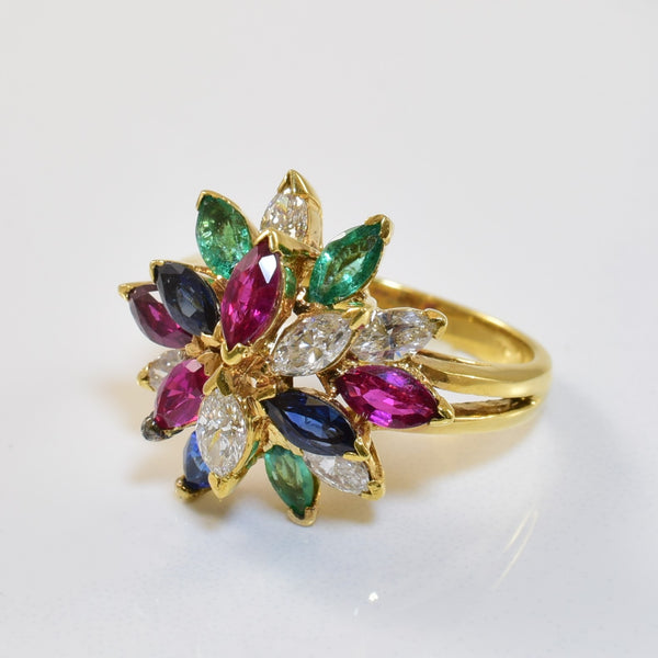 Marquise Cut Diamond and Gemstone Cocktail Ring | 0.60ctw, 1.02ctw | SZ 6 |