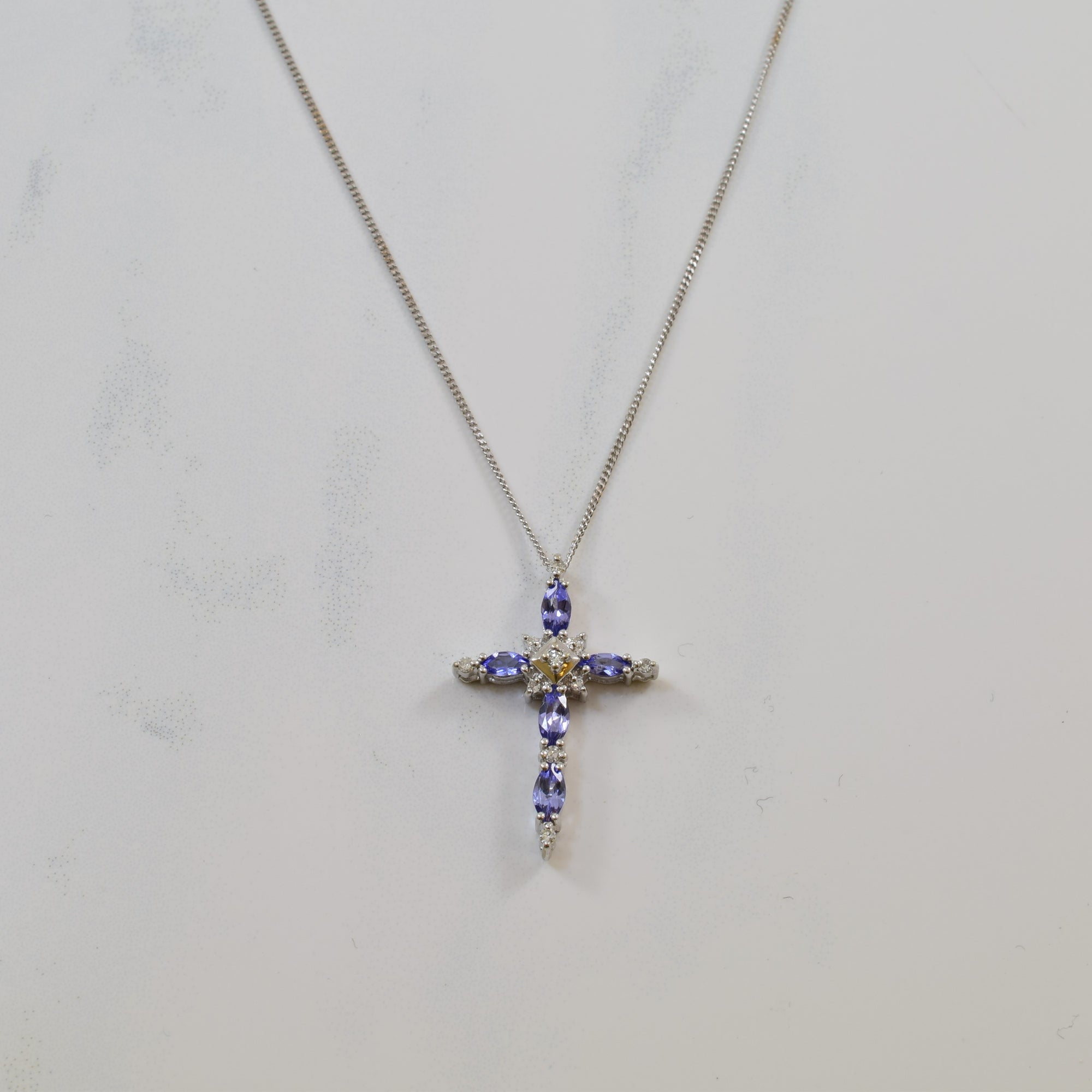 Tanzanite & Diamond Cross Necklace | 0.45ctw, 0.08ctw | 18