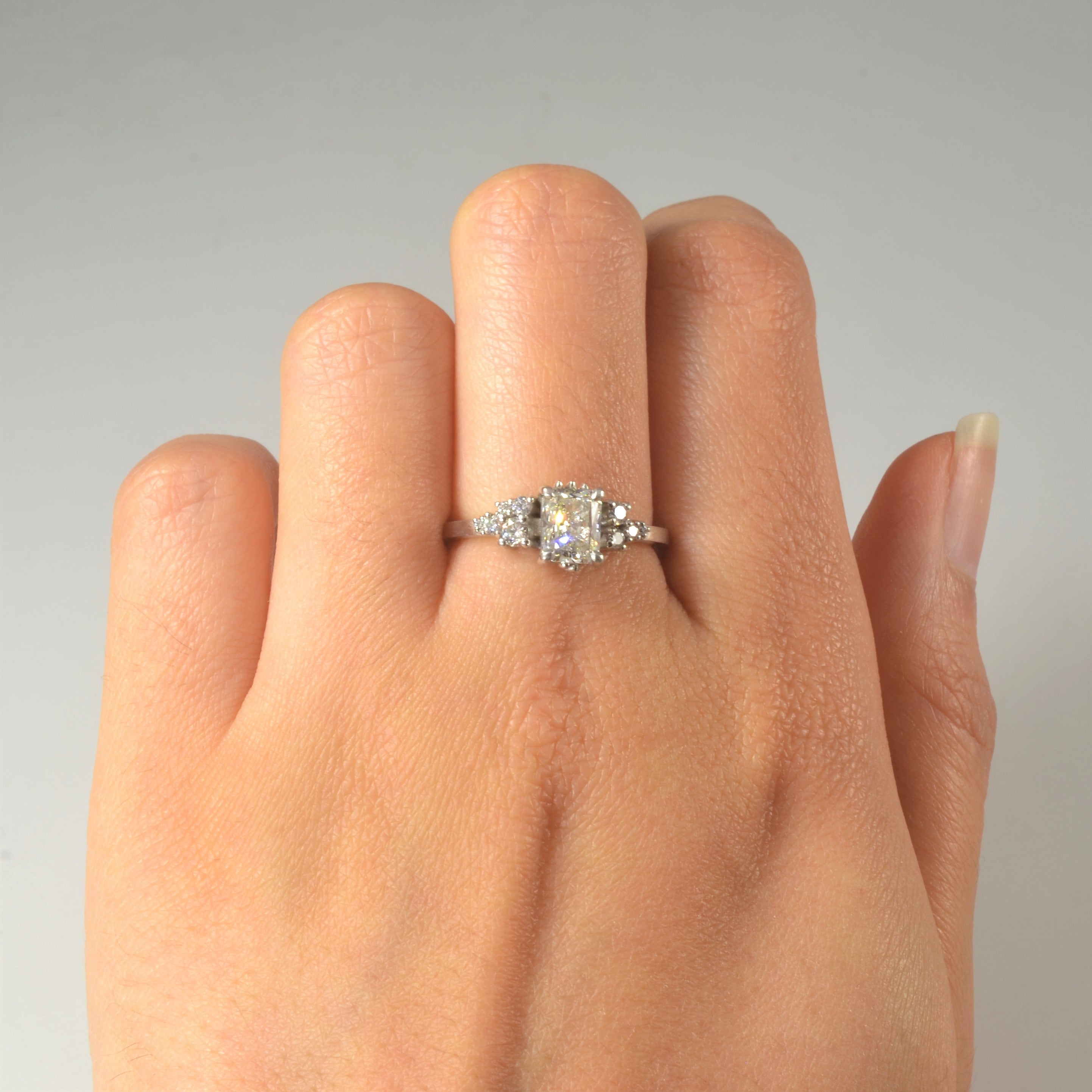 Trilogy Accented Radiant Diamond Engagement Ring | 1.23ctw | SZ 7.5 |