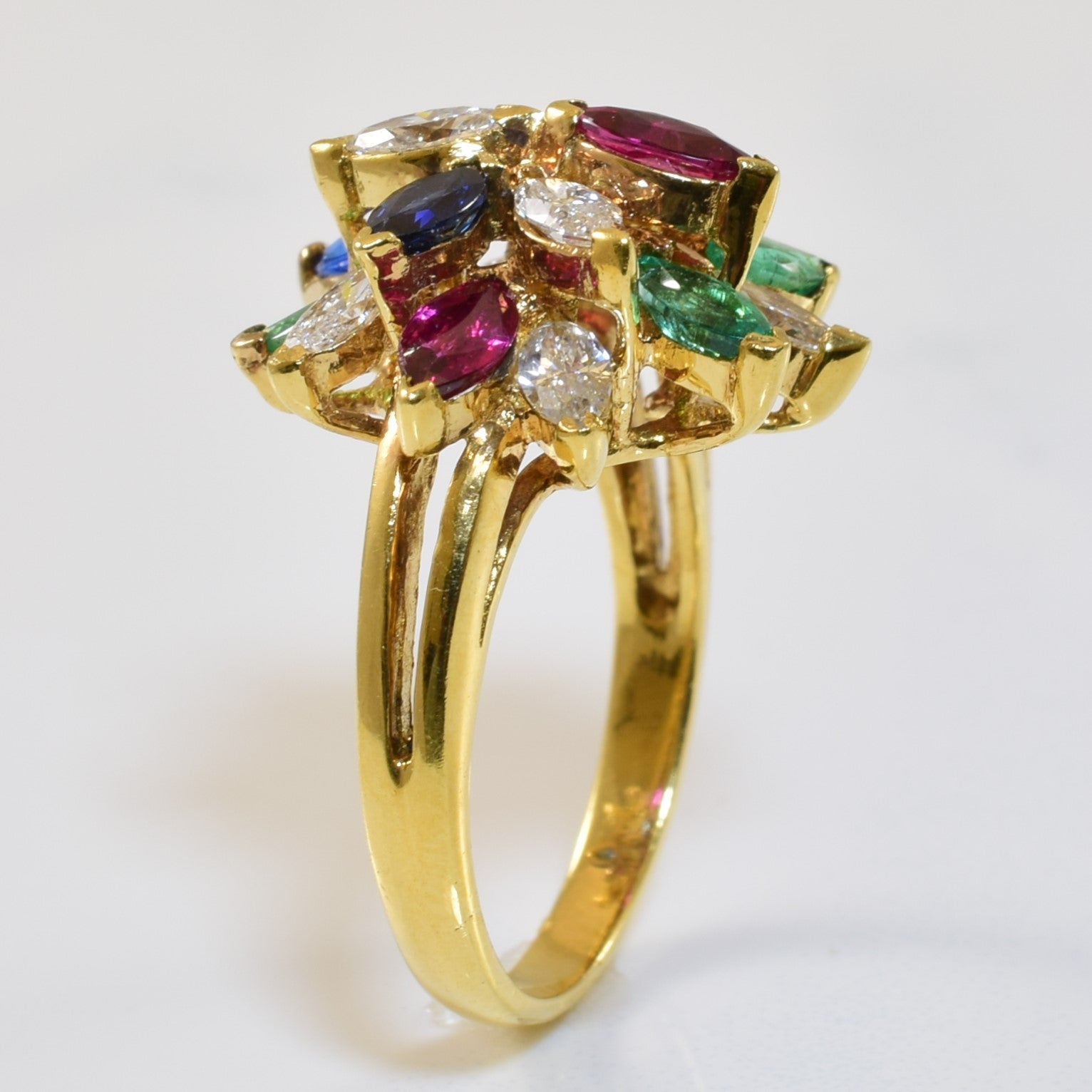 Marquise Cut Diamond and Gemstone Cocktail Ring | 0.60ctw, 1.02ctw | SZ 6 |