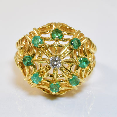 Emerald & Diamond Burst Ring | 0.56ctw, 0.09ct | SZ 6 |