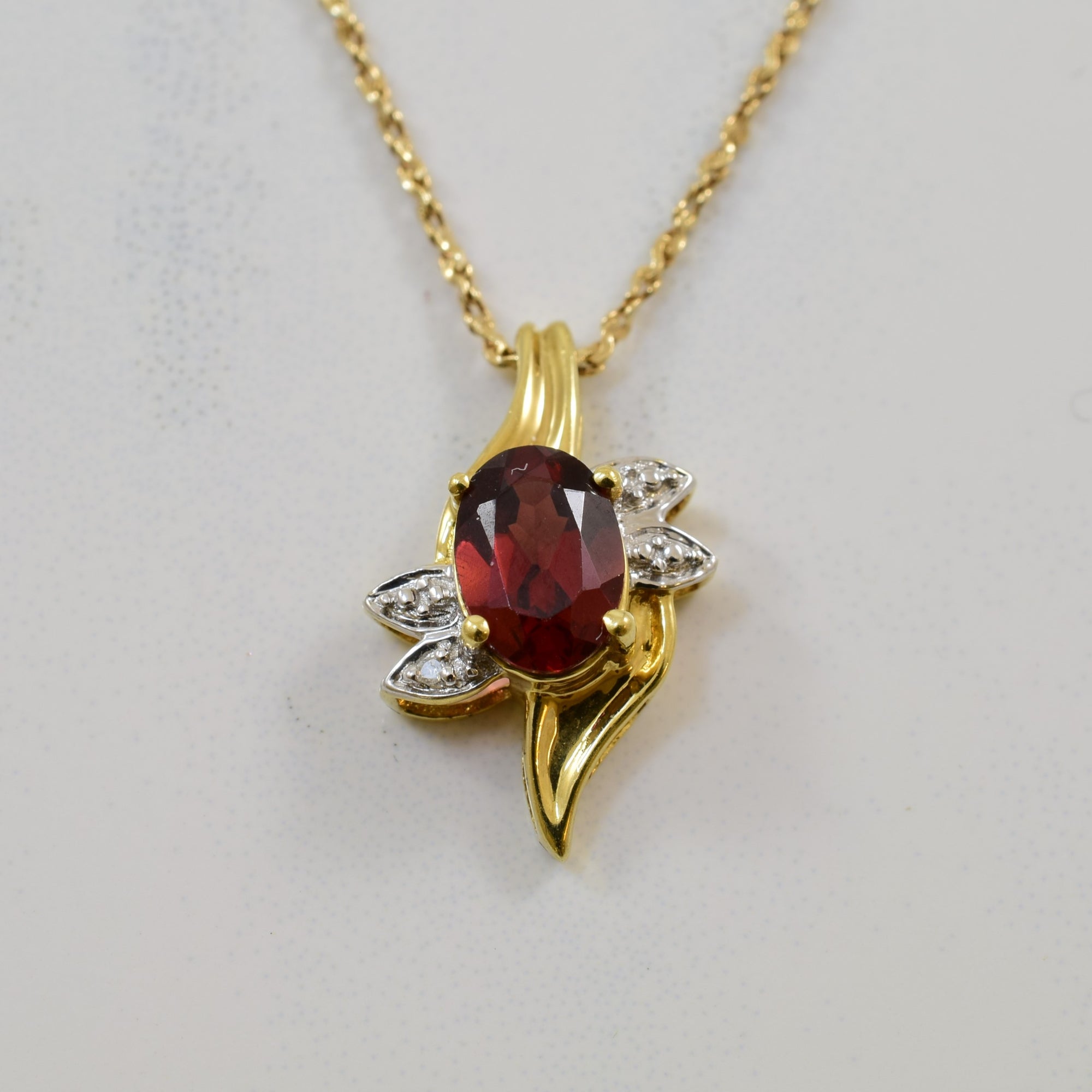 Garnet & Diamond Bypass Necklace | 0.93ct, 0.005ctw | 16