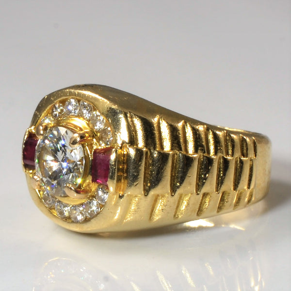 Large Diamond & Ruby Watch Strap Ring | 1.30ctw | SZ 7 |