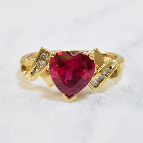 Heart Cut Synthetic Ruby & Diamond Bypass Ring | 3.20ct, 0.05ctw | SZ 6 |