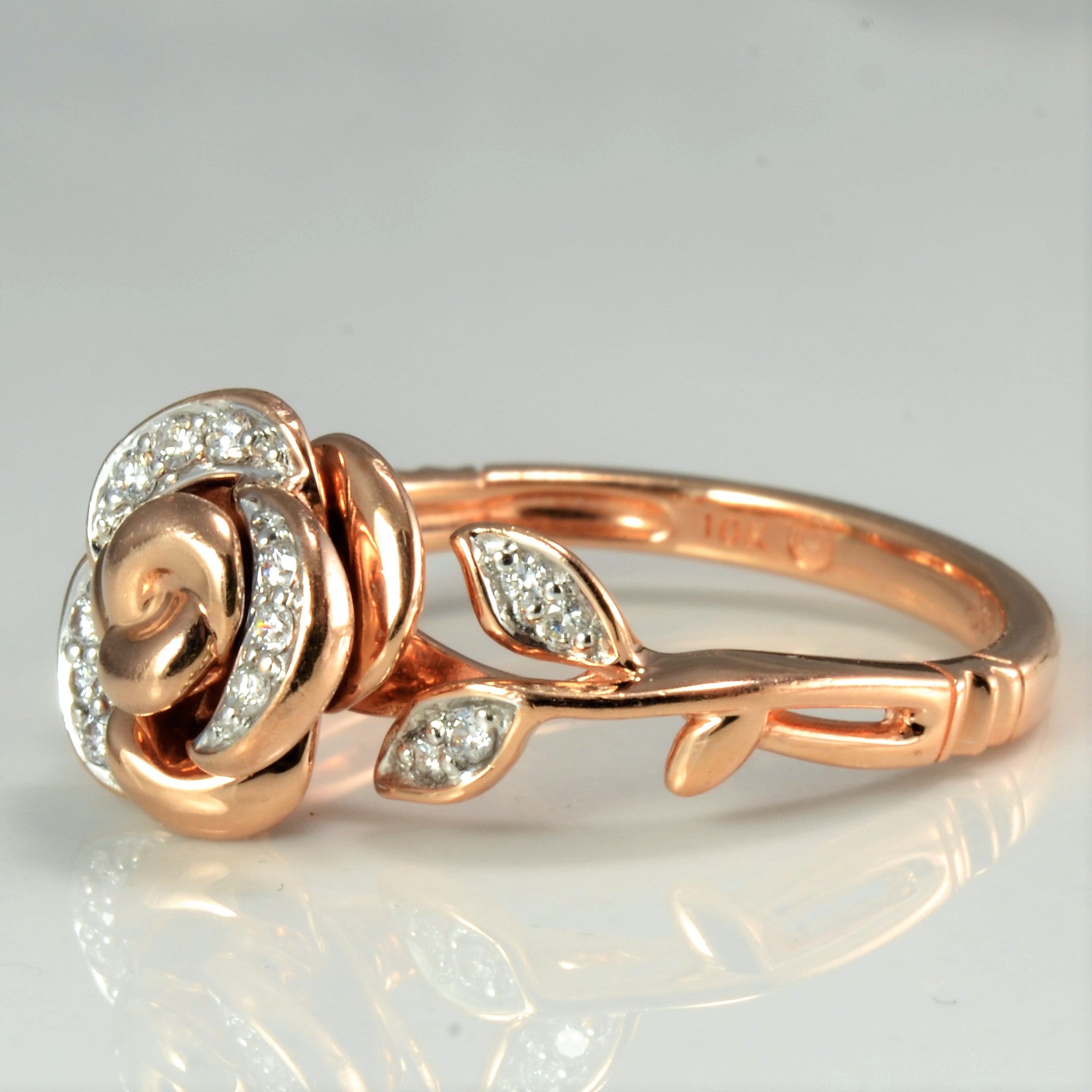 Rose Designed Diamond Ladies Ring | 0.08 ctw, SZ 7 |