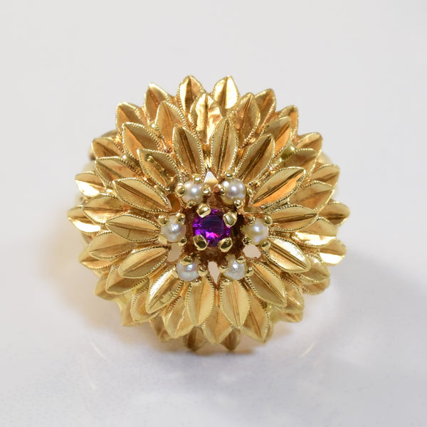 Seed Pearl & Ruby Floral Ring | 0.18ctw, 0.06ctw | SZ 5 |