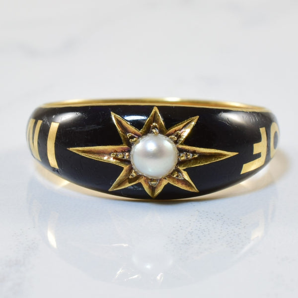 Victorian Enamelled Pearl Mourning Ring | 0.15ct | SZ 8.75 |
