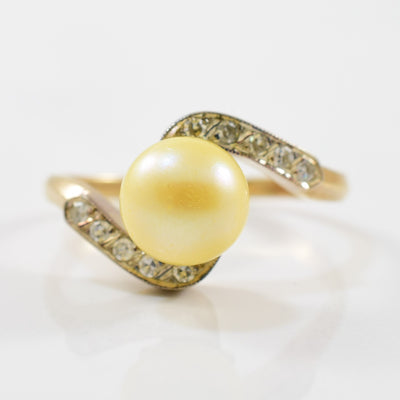 Late 1930s Pearl & Diamond Bypass Ring | 0.10ctw, 2.90ct | SZ 6.5 |