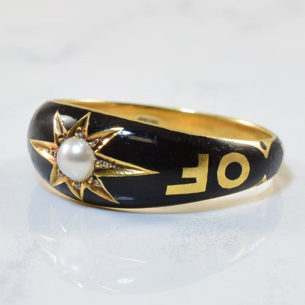Victorian Enamelled Pearl Mourning Ring | 0.15ct | SZ 8.75 |