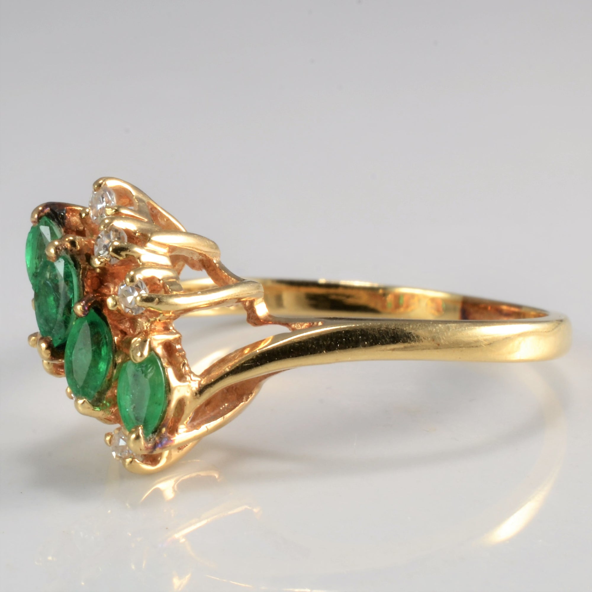 High Set Emerald & Diamond Cocktail Ring | 0.09 ctw, SZ 8.5 |