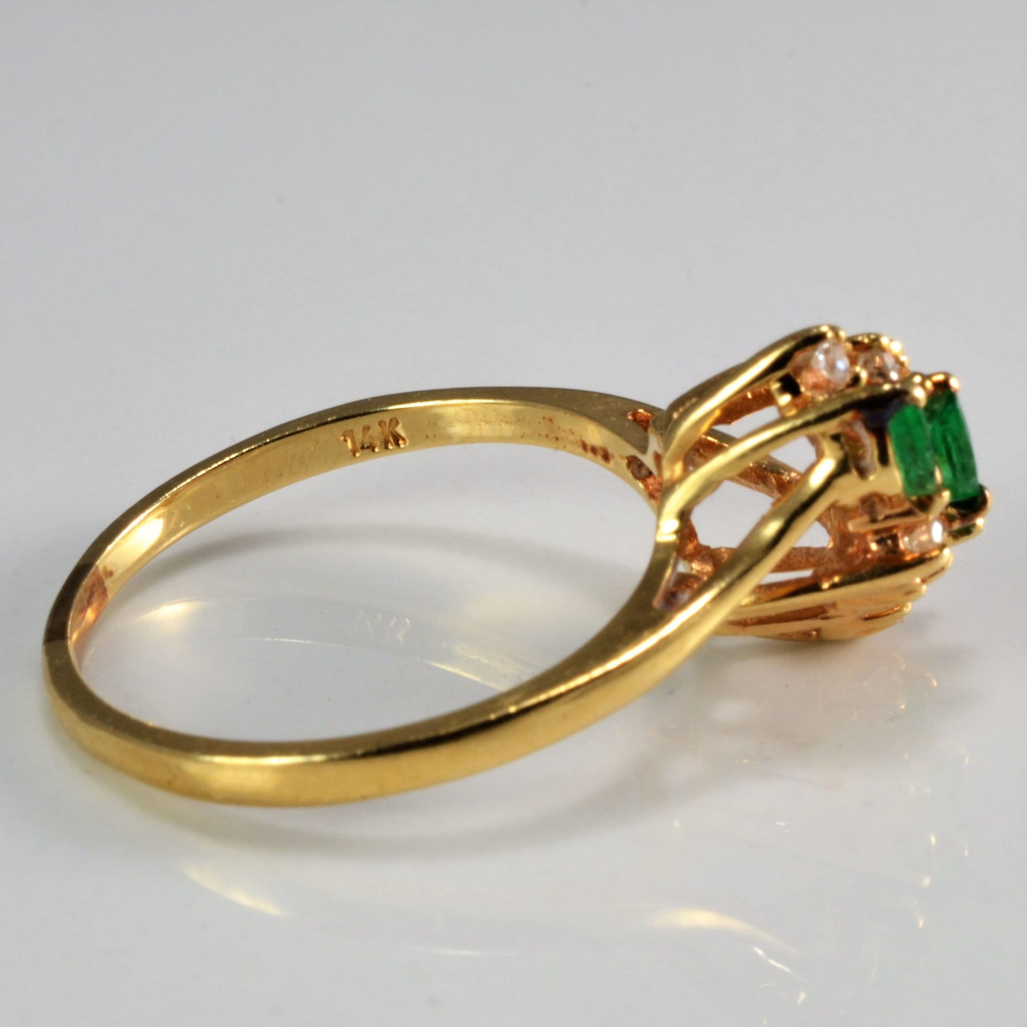 High Set Emerald & Diamond Cocktail Ring | 0.09 ctw, SZ 8.5 |