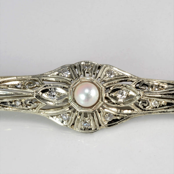 Vintage Art Deco Pearl & Diamond Ladies Pin/ Brooch | 0.30 ctw |