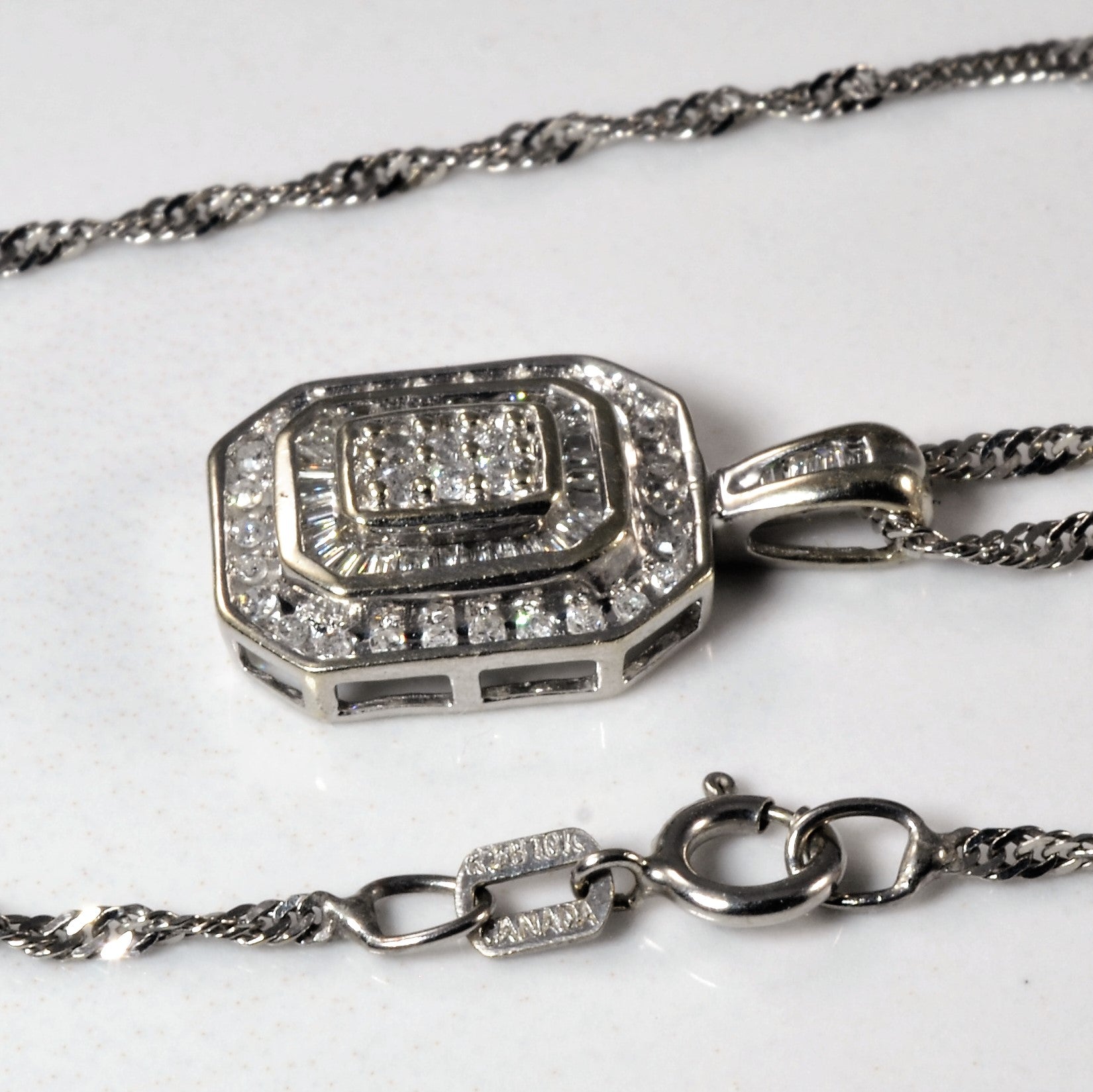 Emerald Cut Shaped Diamond Cluster Necklace | 0.56ctw | 16" |