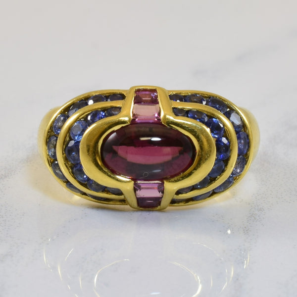 Garnet Cabochon & Blue Sapphire Ring | 1.65ctw, 1.76ctw | SZ 6.5 |