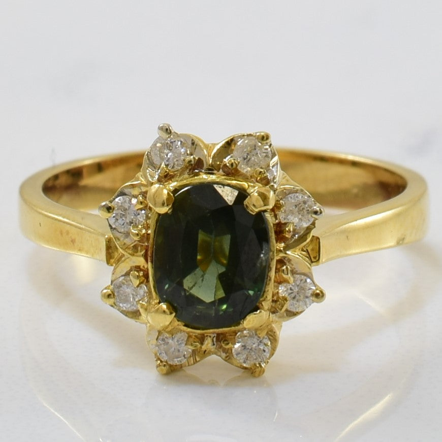 Floral Green Sapphire & Diamond Ring | 0.74ct, 0.12ctw | SZ 5.25 |