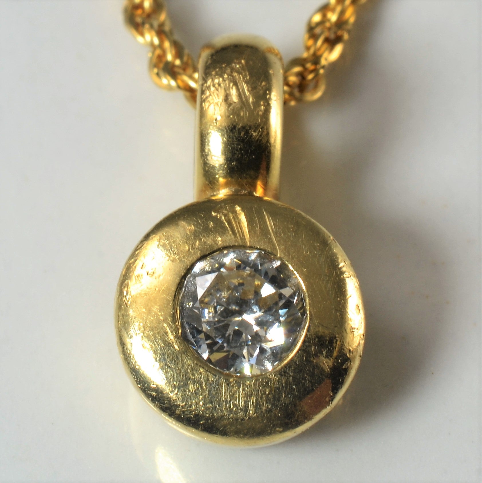 Bezel Set Diamond Drop Necklace | 0.32ct | 18