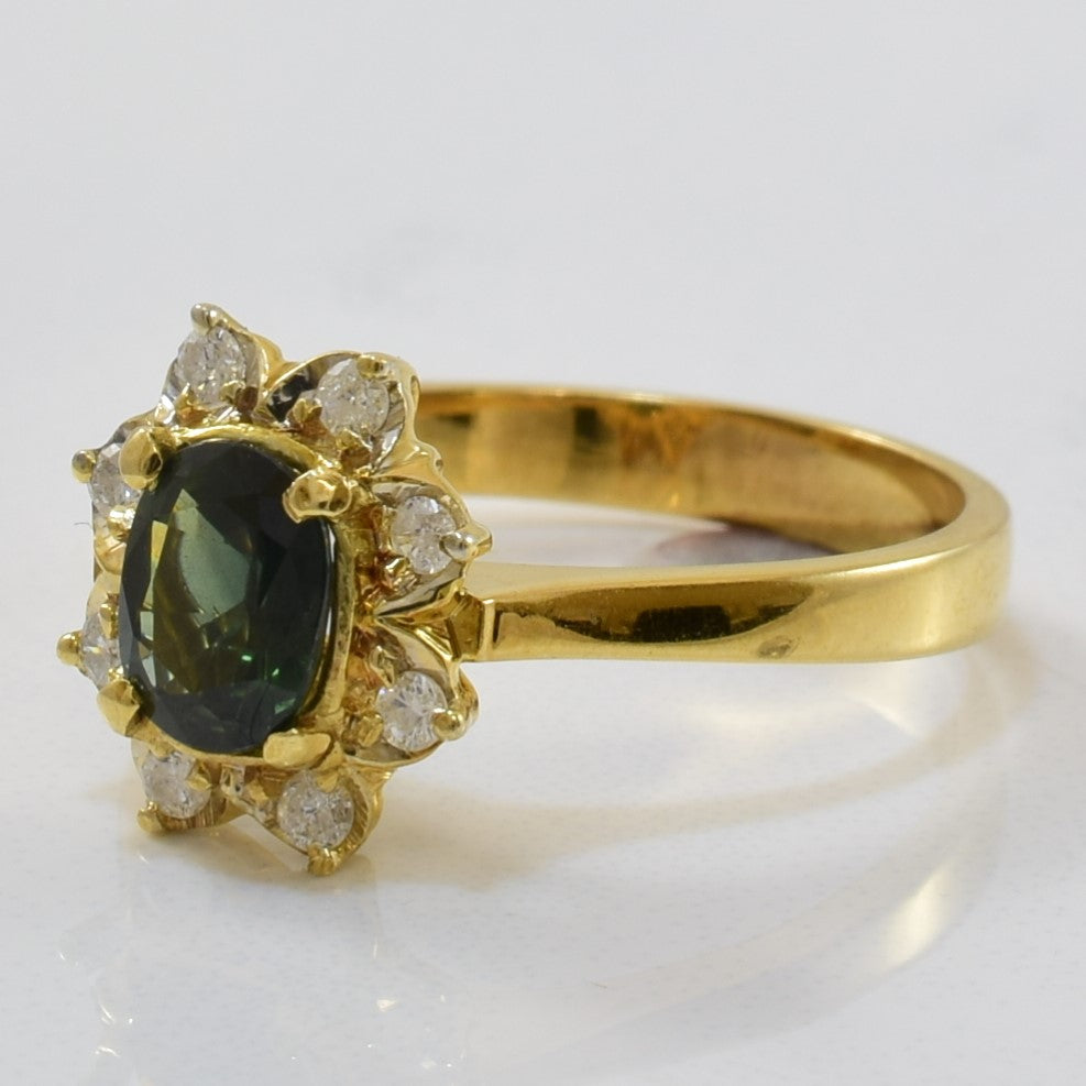 Floral Green Sapphire & Diamond Ring | 0.74ct, 0.12ctw | SZ 5.25 |