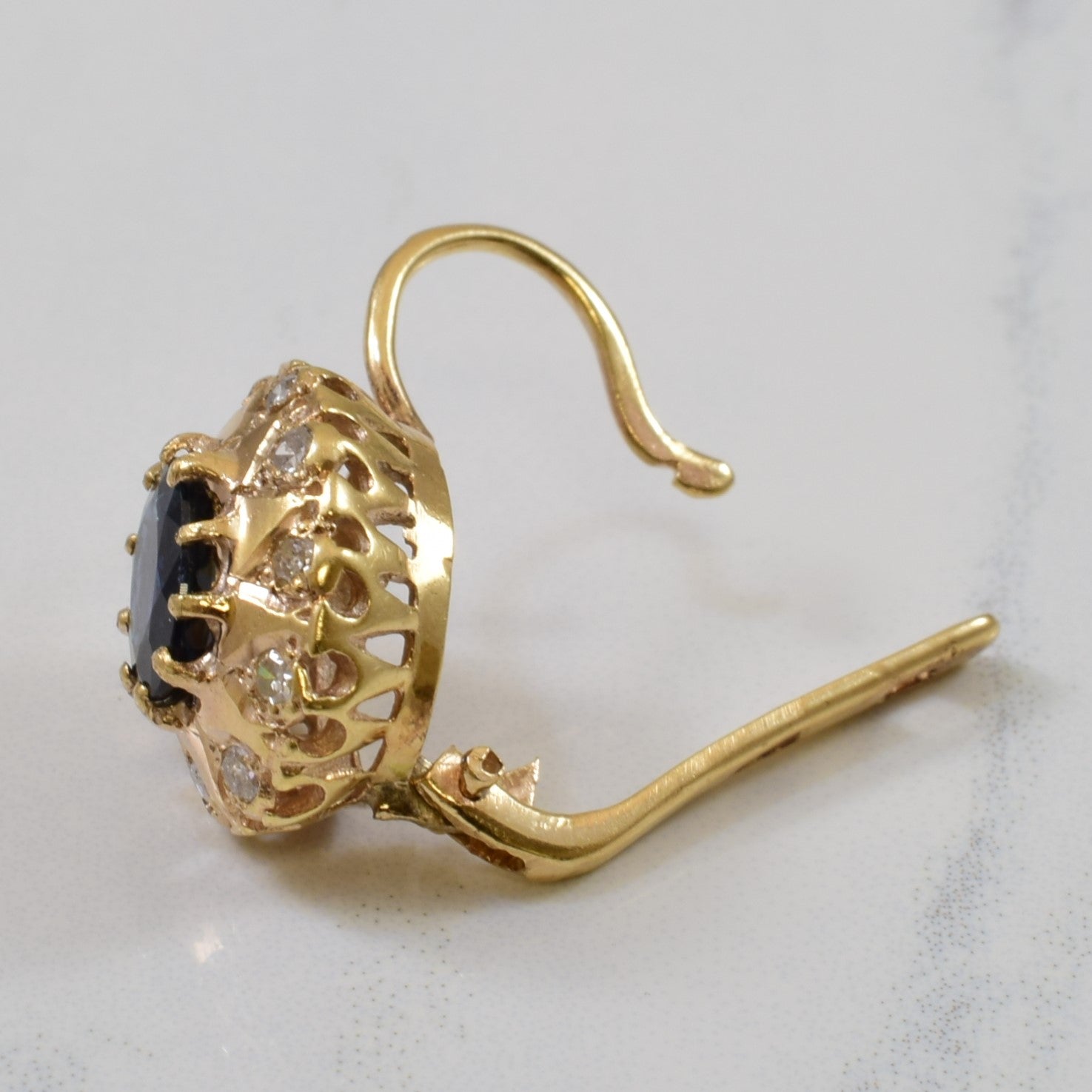 1930s Sapphire & Diamond Hook Earrings | 2.50ctw, 0.30ctw |
