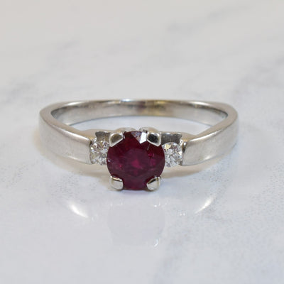 Three Stone Ruby & Diamond Ring | 0.75ct, 0.08ctw | SZ 6.5 |