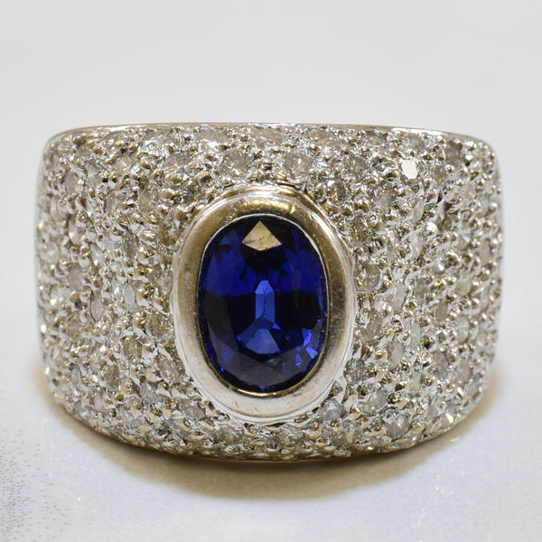 Diamond Encrusted Blue Sapphire Ring | 1.36ctw, 1.24ct | SZ 5.25 |