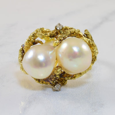 Pearl & Diamond Organic Cocktail Ring | 12.00ctw, 0.04ctw | SZ 8 |