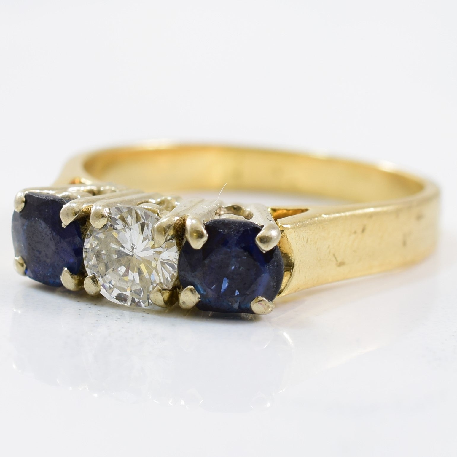 Three Stone Diamond & Blue Sapphire Ring | 0.48ct, 1.20ctw | SZ 8 |