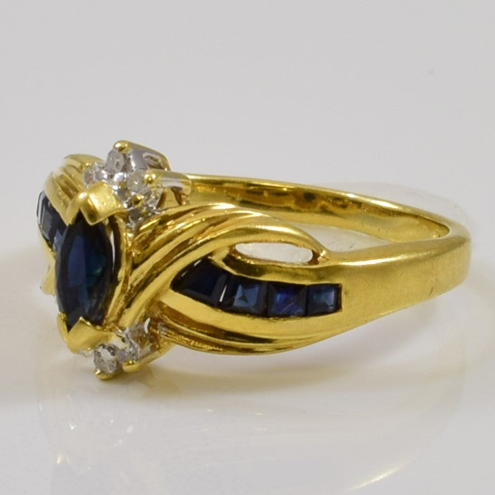 Marquise Sapphire & Diamond Bypass Ring | 0.45ctw, 0.03ctw | SZ 6 |