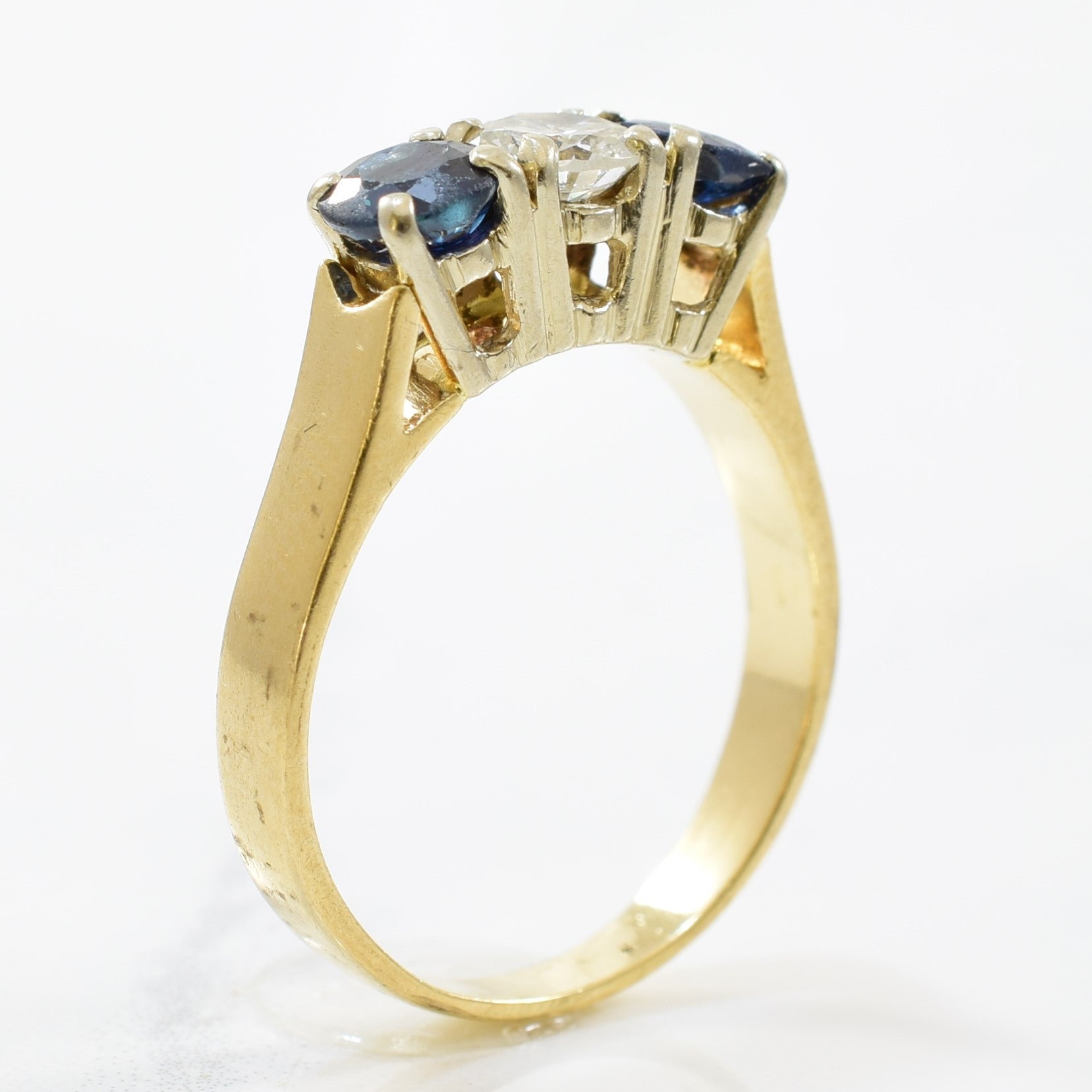 Three Stone Diamond & Blue Sapphire Ring | 0.48ct, 1.20ctw | SZ 8 |