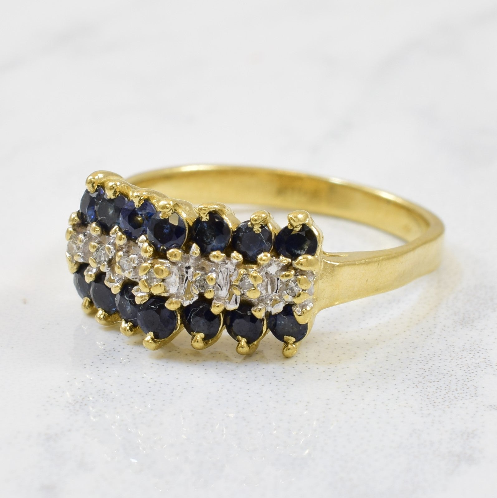 Triple Row Diamond & Sapphire Ring | 0.70ctw, 0.02ctw | SZ 7.5 |