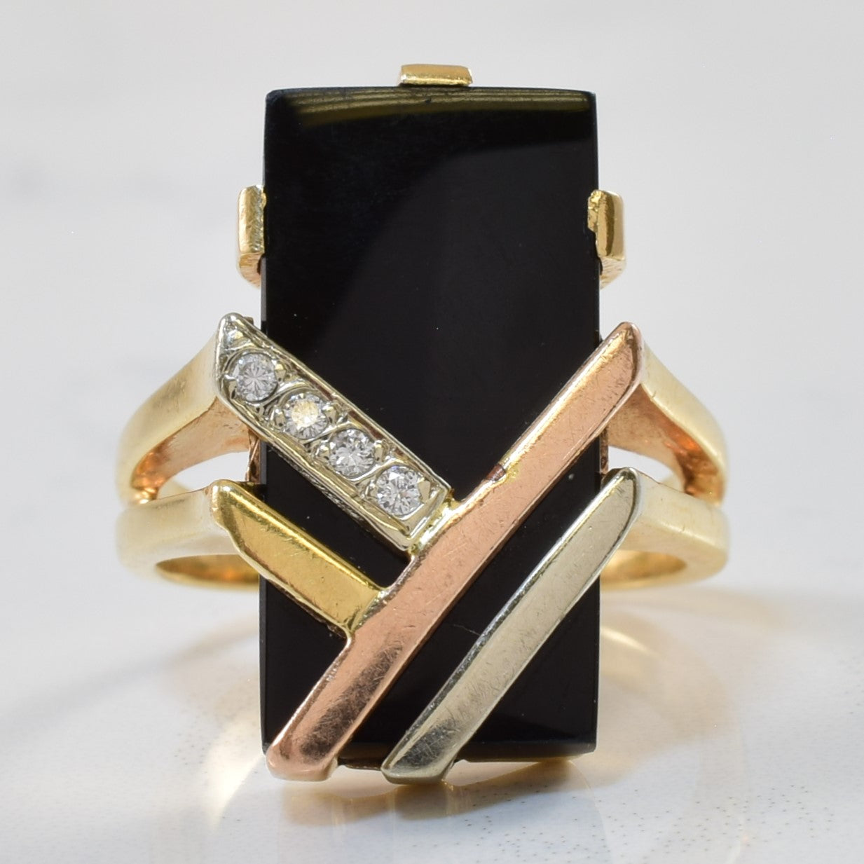 Geometric Onyx & Diamond Ring | 5.00ct, 0.04ctw | SZ 5 |