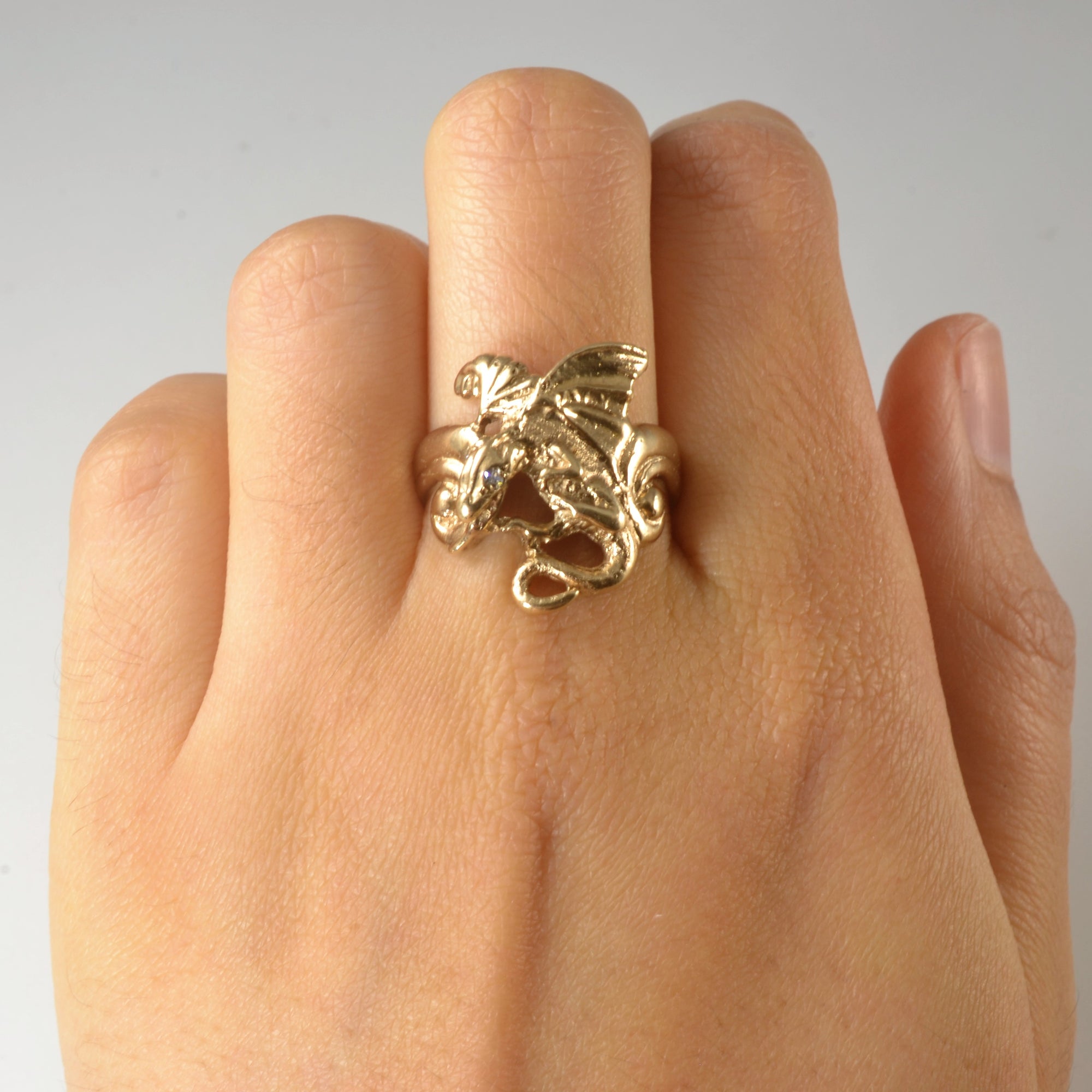 Yellow Gold Dragon Ring | 0.04ctw | SZ 8.75 |