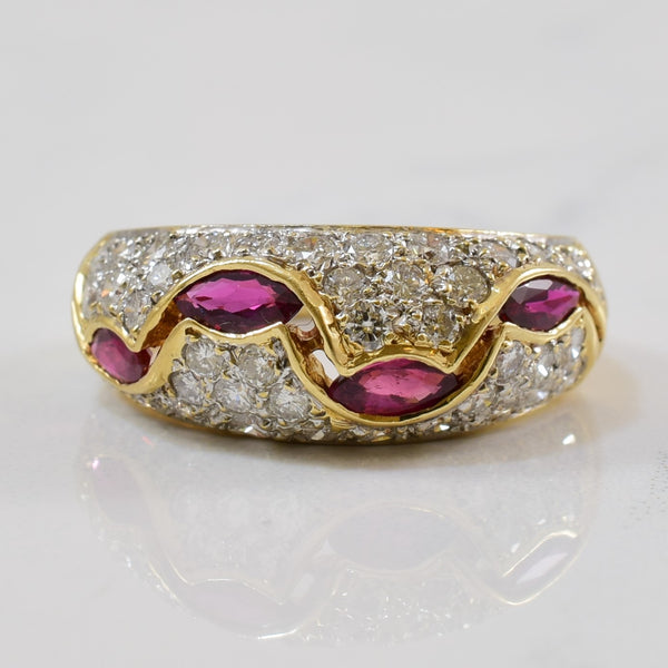 Diamond Pave & Marquise Ruby Ring | 1.00ctw, 0.50ctw | SZ 6 |