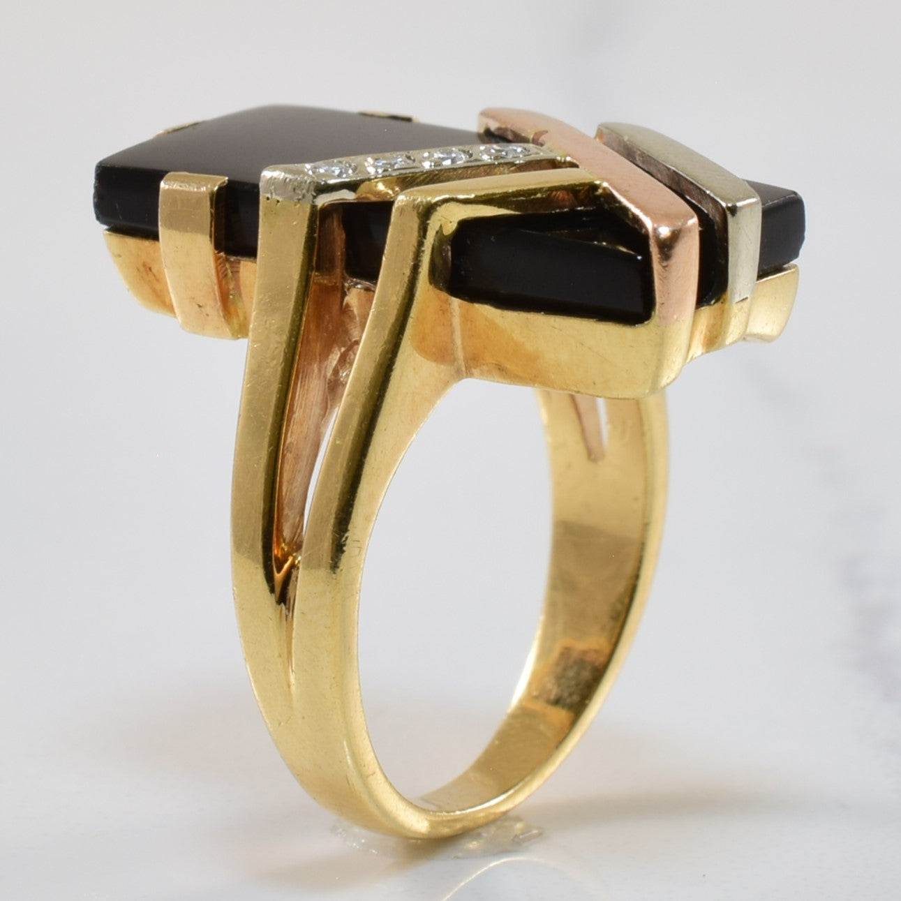 Geometric Onyx & Diamond Ring | 5.00ct, 0.04ctw | SZ 5 |