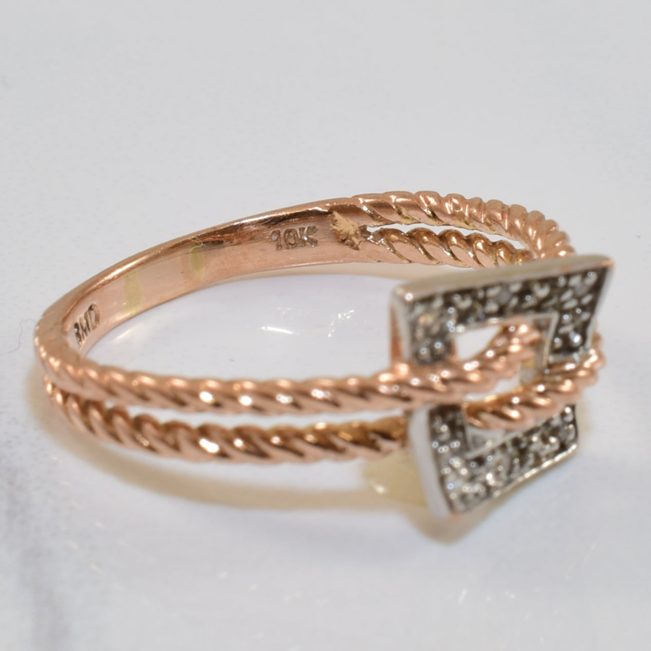 Rose Gold Twisted Rope & Diamond Ring | 0.02ctw | SZ 8 |