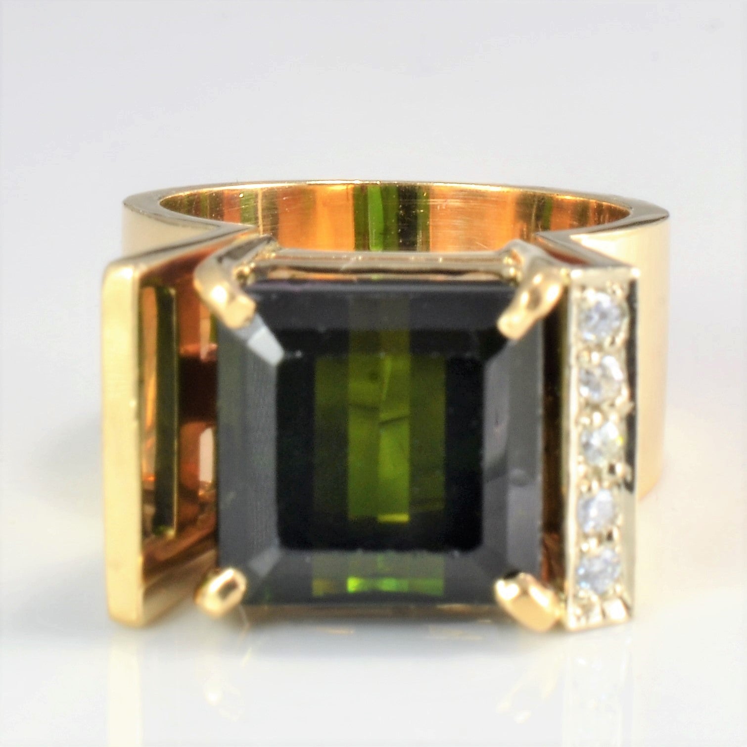 Prong Set Wide Tourmaline & Diamond Ring | 0.05 ctw, SZ 5.75 |
