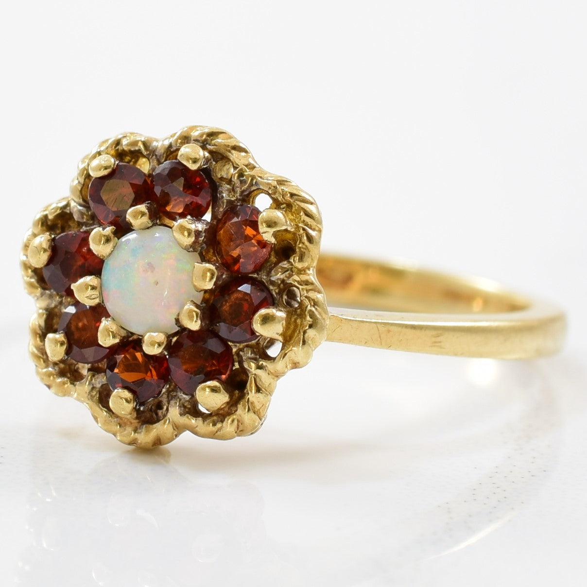 Garnet & Opal Floral Ring | 0.10ct, 0.40ctw | SZ 5.75 |