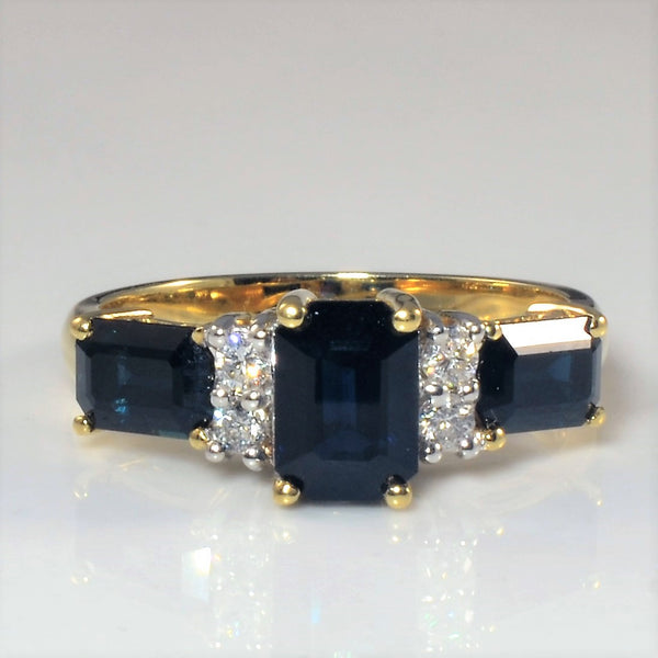 Three Stone Sapphire & Diamond Ring | 2.75ctw, 0.12ctw | SZ 7.25 |