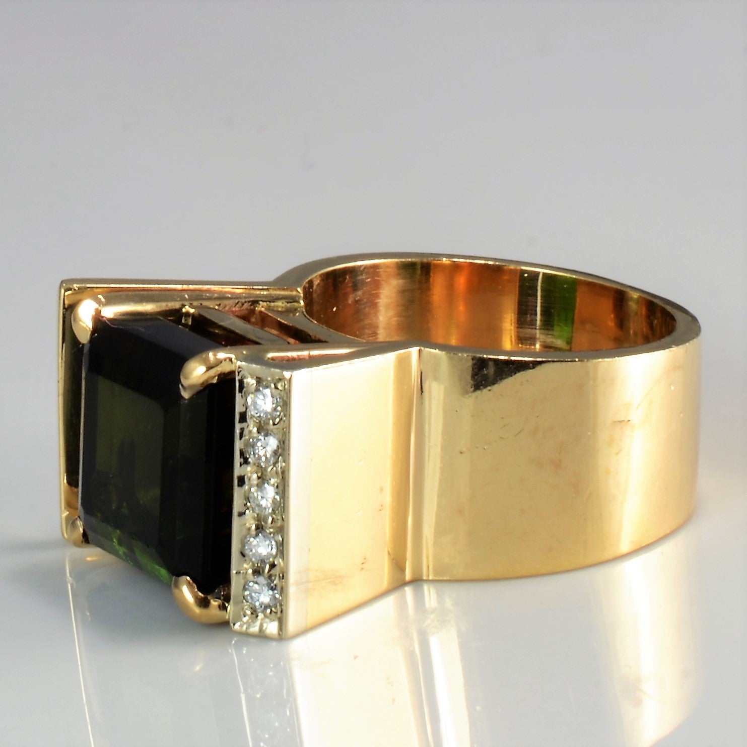 Prong Set Wide Tourmaline & Diamond Ring | 0.05 ctw, SZ 5.75 |