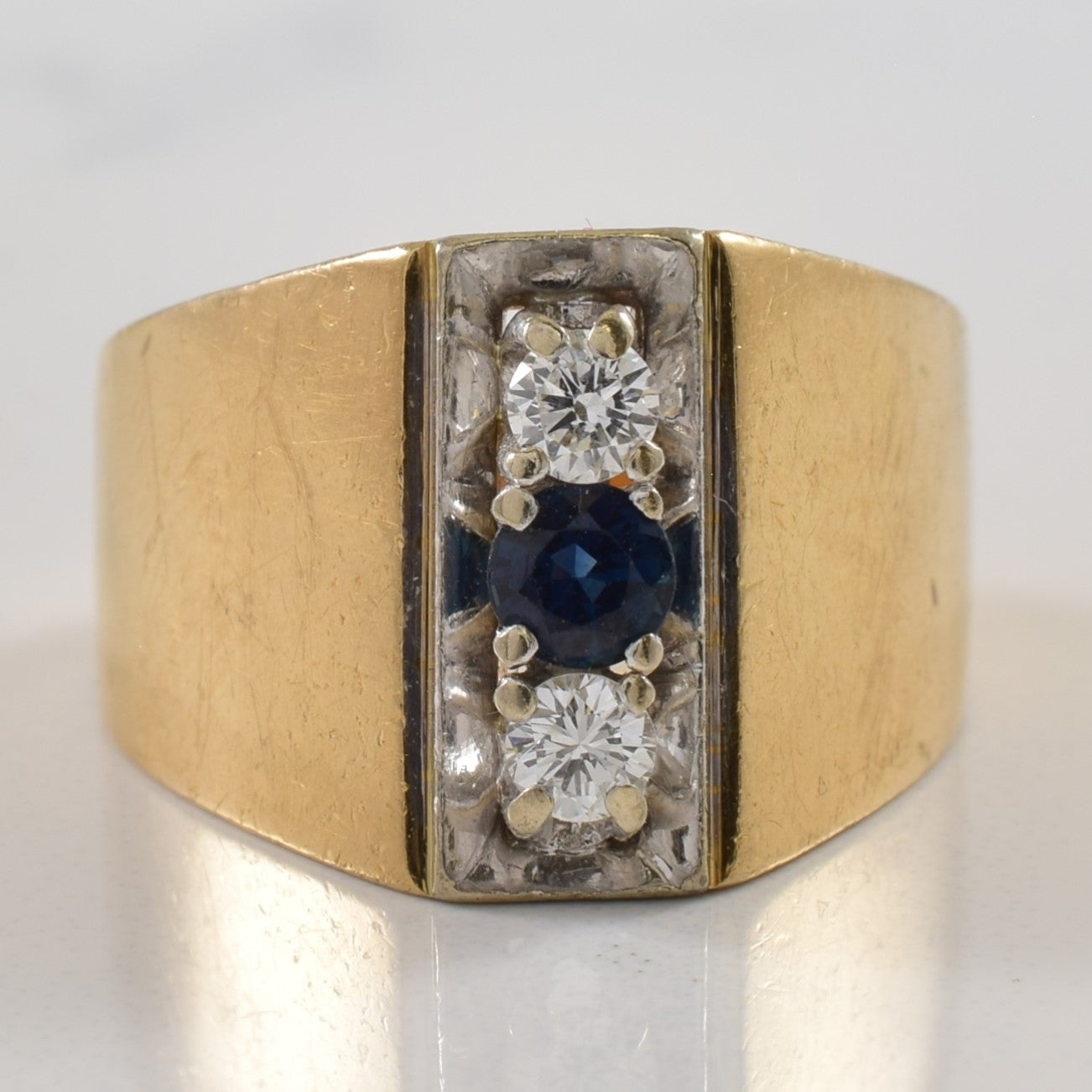 Vertical Diamond & Sapphire Ring | 0.23ct, 0.18ctw | SZ 6 |