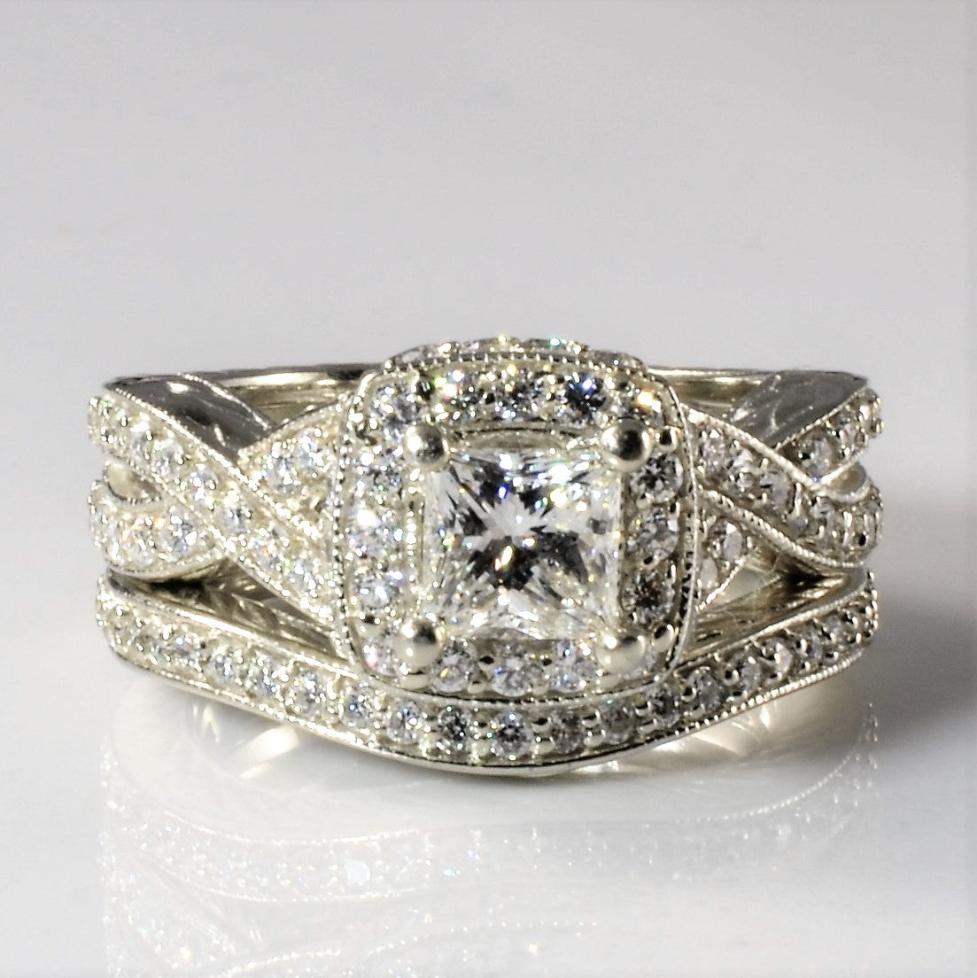 Twisted Band Halo Wedding Set | 1.45ctw | SZ 4.5 |