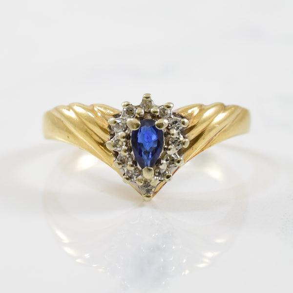Chevron Shaped Blue Sapphire & Diamond Ring | 0.10ctw, 0.22ct | SZ 8.5 |