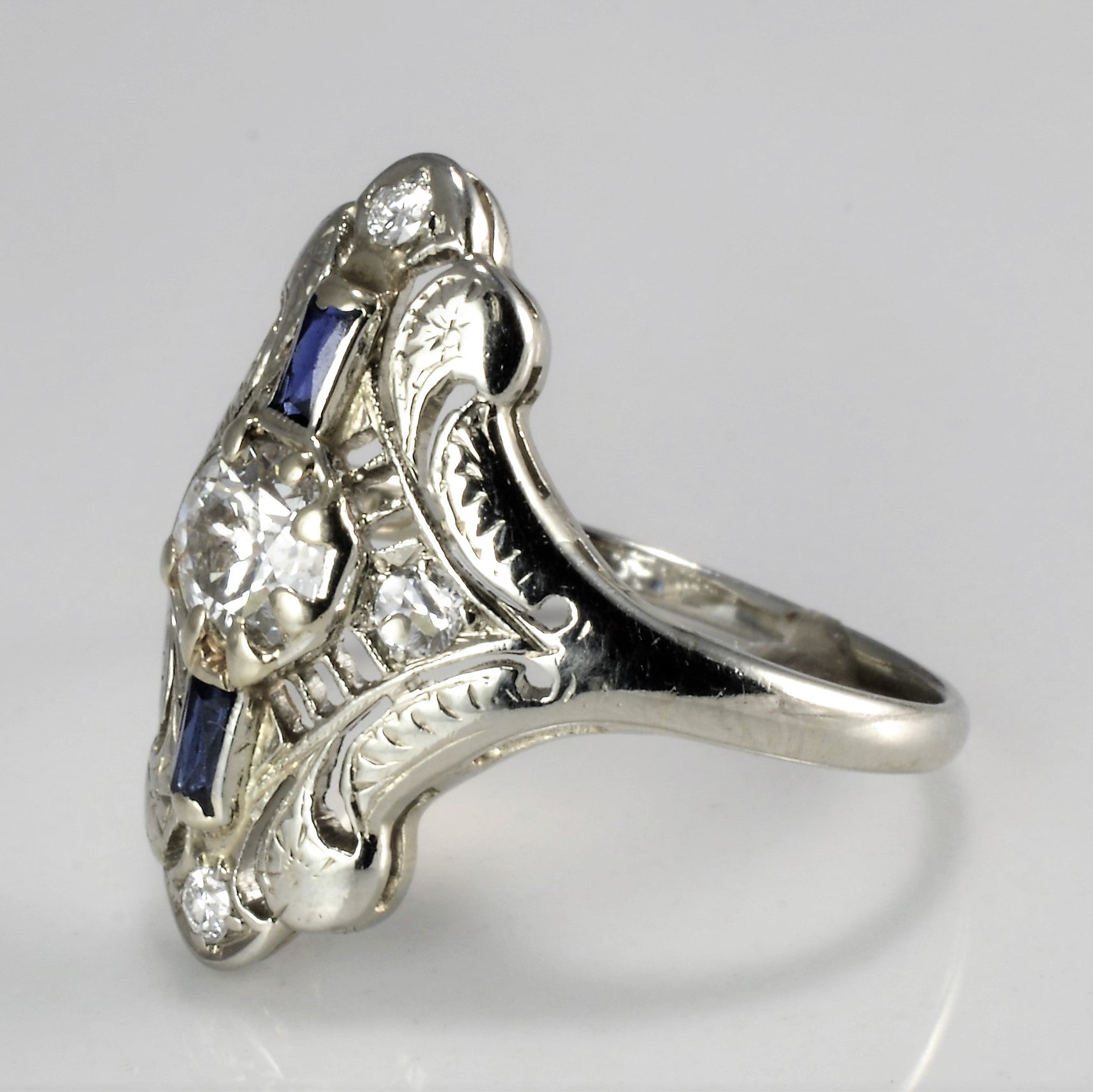 Vintage Art Deco Diamond & Sapphire Engagement Ring | 0.71 ctw, SZ 6 |