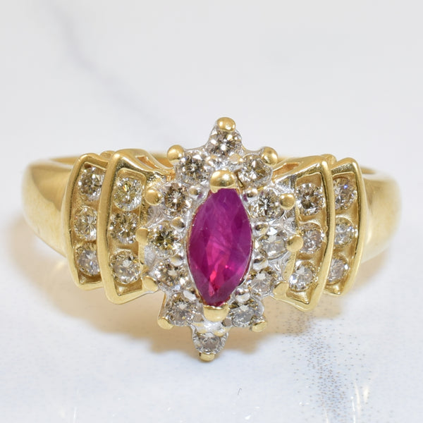 Diamond & Marquise Ruby Ring | 0.48ctw, 0.30ct | SZ 7.25 |